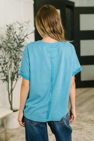 Leave It to Me Waffle Knit Relaxed Tee in Teal (SM-3X)