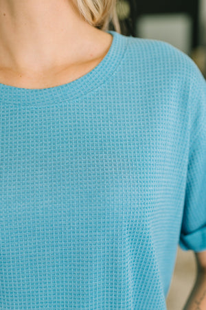 Leave It to Me Waffle Knit Relaxed Tee in Teal (SM-3X)