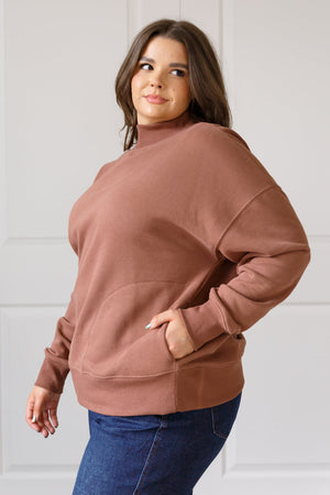 Make No Mistake Mock Neck Pullover in Cocoa (SM-3X) - STB Boutique