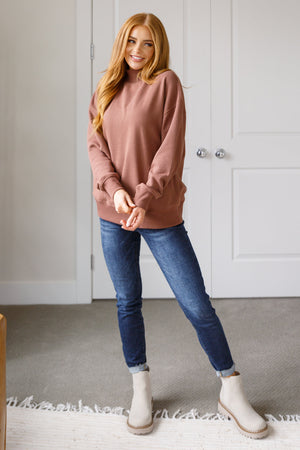 Make No Mistake Mock Neck Pullover in Cocoa (SM-3X) - STB Boutique