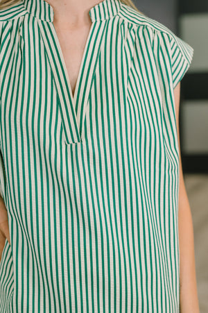 Like a Song Sleeveless V-Neck Blouse in Green (SM-3X) - STB Boutique