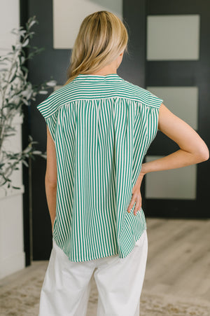 Like a Song Sleeveless V-Neck Blouse in Green (SM-3X) - STB Boutique