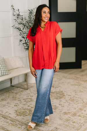 Lizzy Bloom Split Neck Blouse in Red (SM-3X)