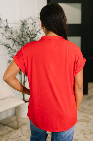Lizzy Bloom Split Neck Blouse in Red (SM-3X)
