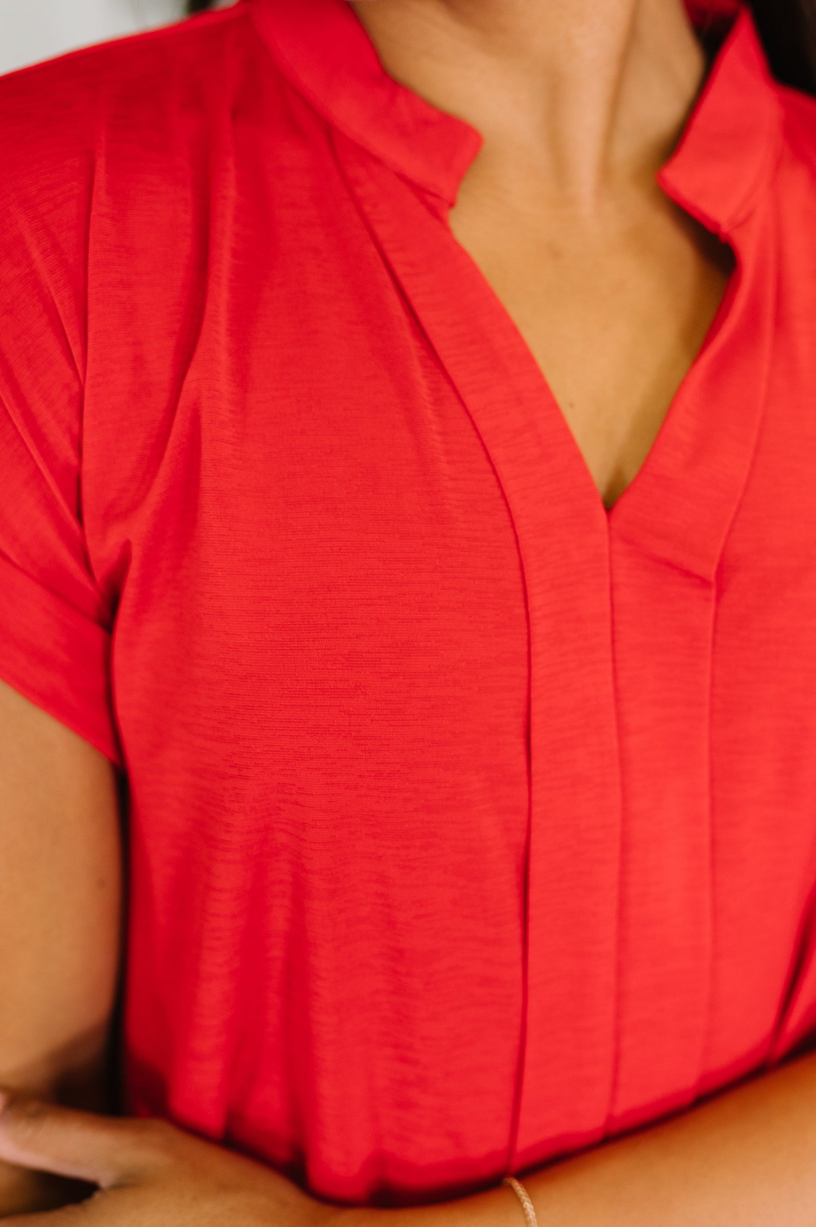 Lizzy Bloom Split Neck Blouse in Red (SM-3X)