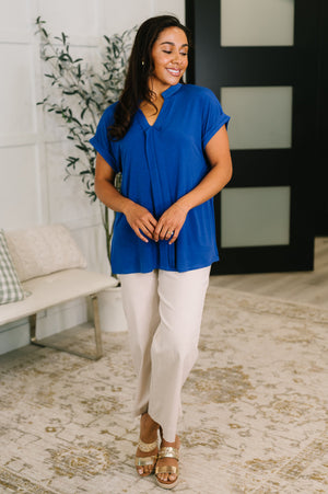 Lizzy Bloom Split Neck Blouse in Royal Blue (SM-3X)