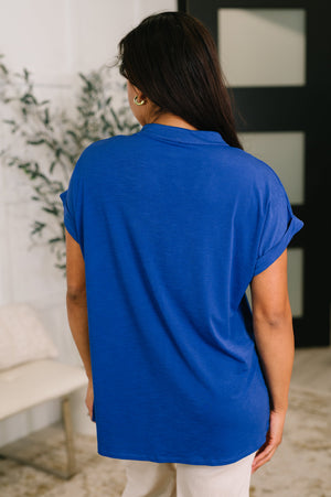 Lizzy Bloom Split Neck Blouse in Royal Blue (SM-3X)