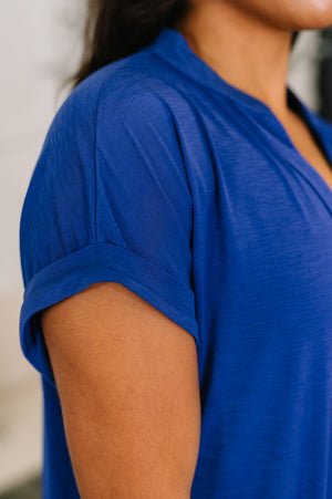 Lizzy Bloom Split Neck Blouse in Royal Blue (SM-3X)