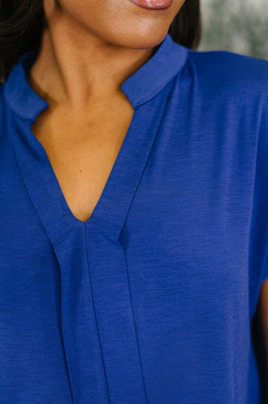 Lizzy Bloom Split Neck Blouse in Royal Blue (SM-3X)