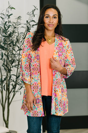 Lizzy Cardigan in Pink and Orange Floral Abstract - STB Boutique