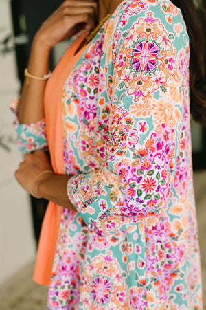 Lizzy Cardigan in Pink and Orange Floral Abstract - STB Boutique