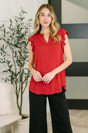 Lizzy Flutter Sleeve V-Neck Blouse in Red (SM-3X)