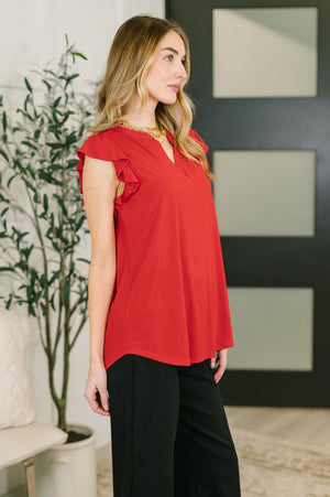 Lizzy Flutter Sleeve V-Neck Blouse in Red (SM-3X)