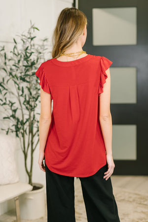 Lizzy Flutter Sleeve V-Neck Blouse in Red (SM-3X)