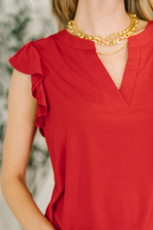 Lizzy Flutter Sleeve V-Neck Blouse in Red (SM-3X)