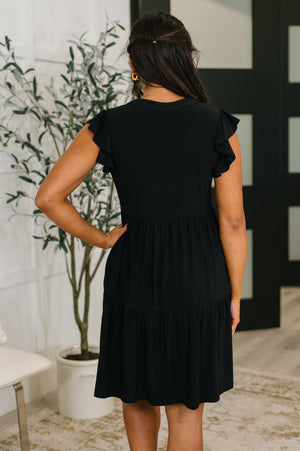 Lizzy Forever Flutter Sleeve Dress in Black (SM-3X)