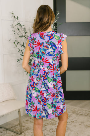 Lizzy Flutter Sleeve Dress in Multi Leaf (SM-3X) - STB Boutique