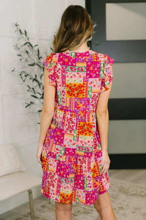 Lizzy Flutter Sleeve Dress in Patchwork Floral (SM-3X) - STB Boutique