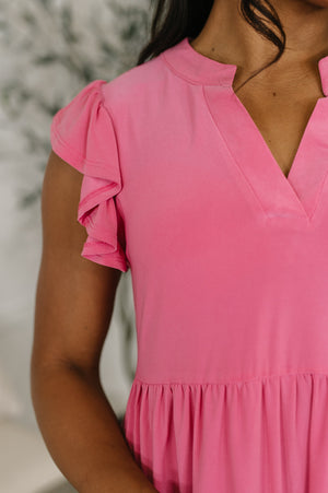 Lizzy Forever Flutter Sleeve Dress in Pink Glow (SM-3X)