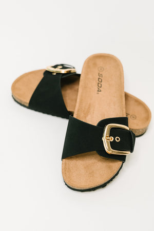 Lizzy Slip On Buckle Strap Sandal in Black (5.5-10)