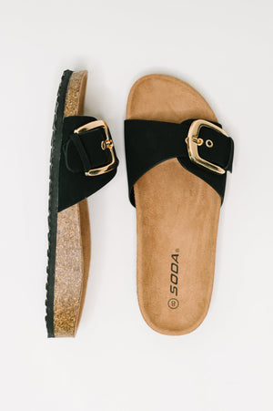 Lizzy Slip On Buckle Strap Sandal in Black (5.5-10)