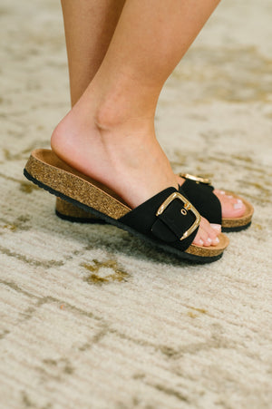 Lizzy Slip On Buckle Strap Sandal in Black (5.5-10)