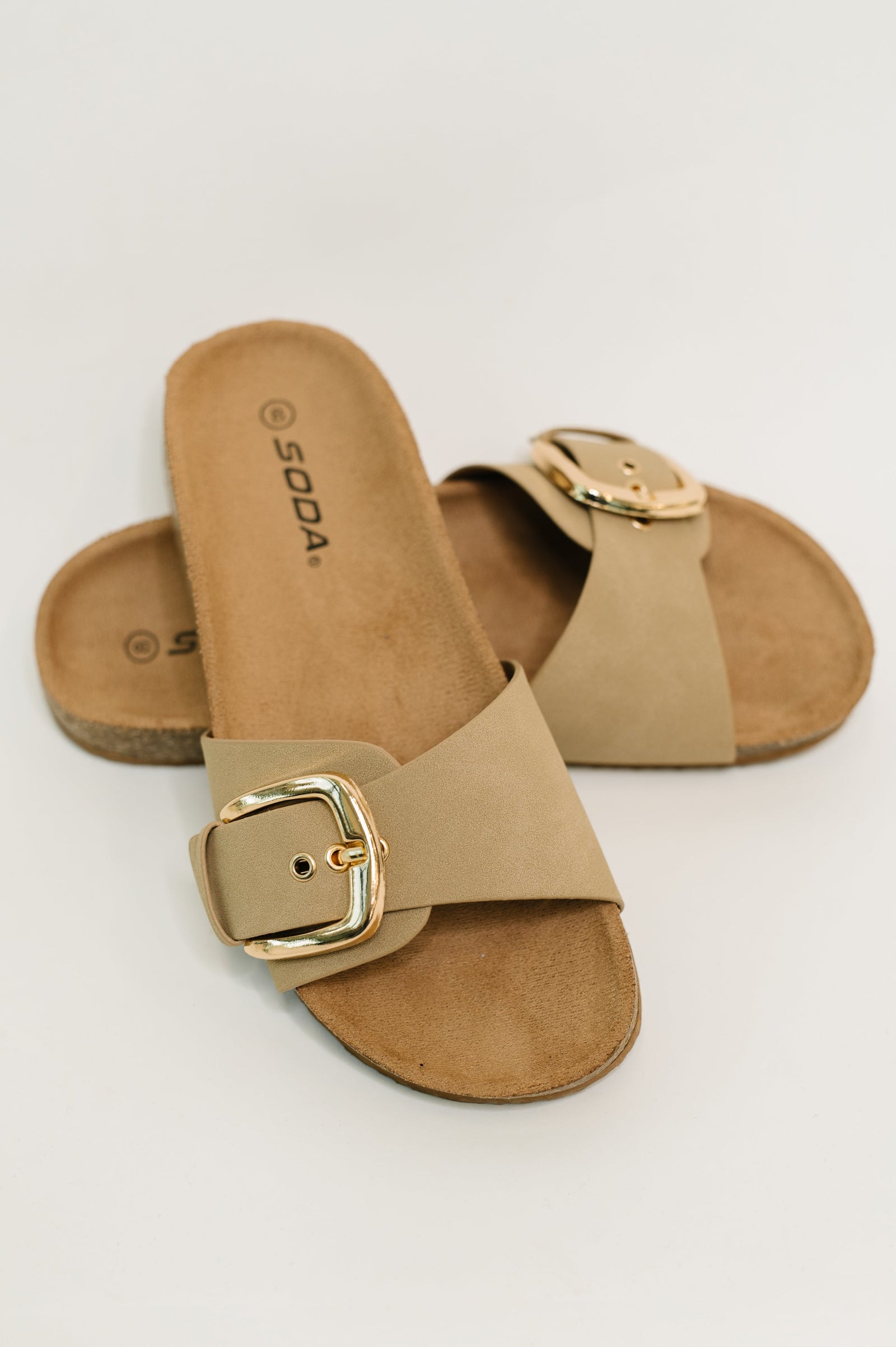 Lizzy Slip on Buckle Strap Sandal in Taupe (5.5-11)
