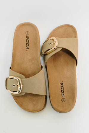 Lizzy Slip on Buckle Strap Sandal in Taupe (5.5-11)