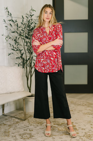 Lizzy Smock Top in Red and Pink Floral (SM-3X) - STB Boutique