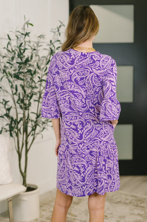 Lizzy Sunday Dress in Purple Paisley (SM-3X) - STB Boutique