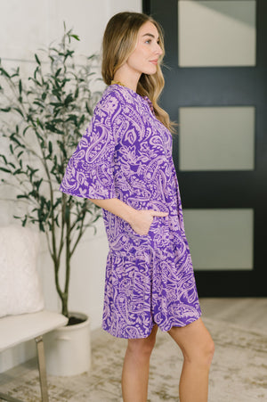 Lizzy Sunday Dress in Purple Paisley (SM-3X) - STB Boutique