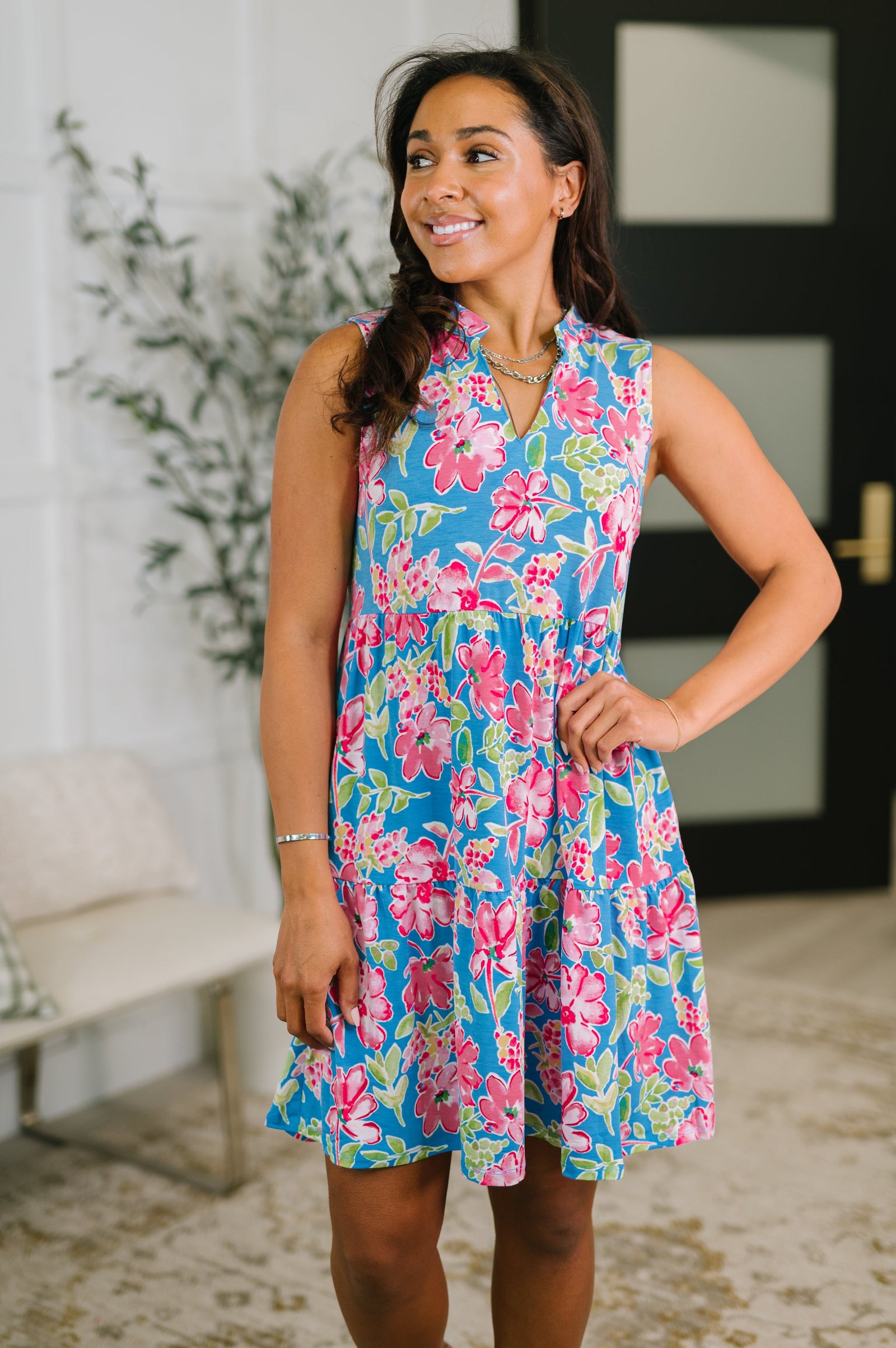 Lizzy Three Tier Tank Dress in Falling Floral (SM-3X)