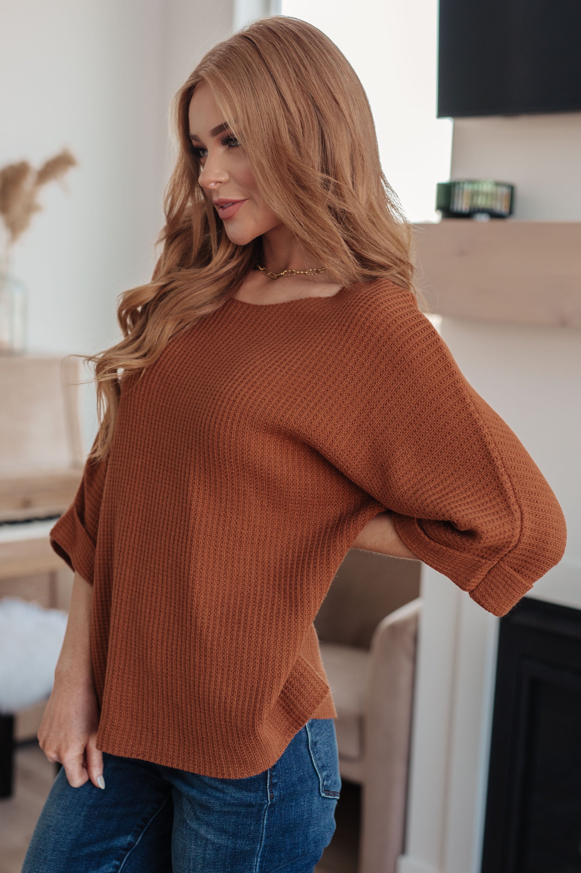 Lotta Love Knitted Sweater Top in Rust (SM-3X)