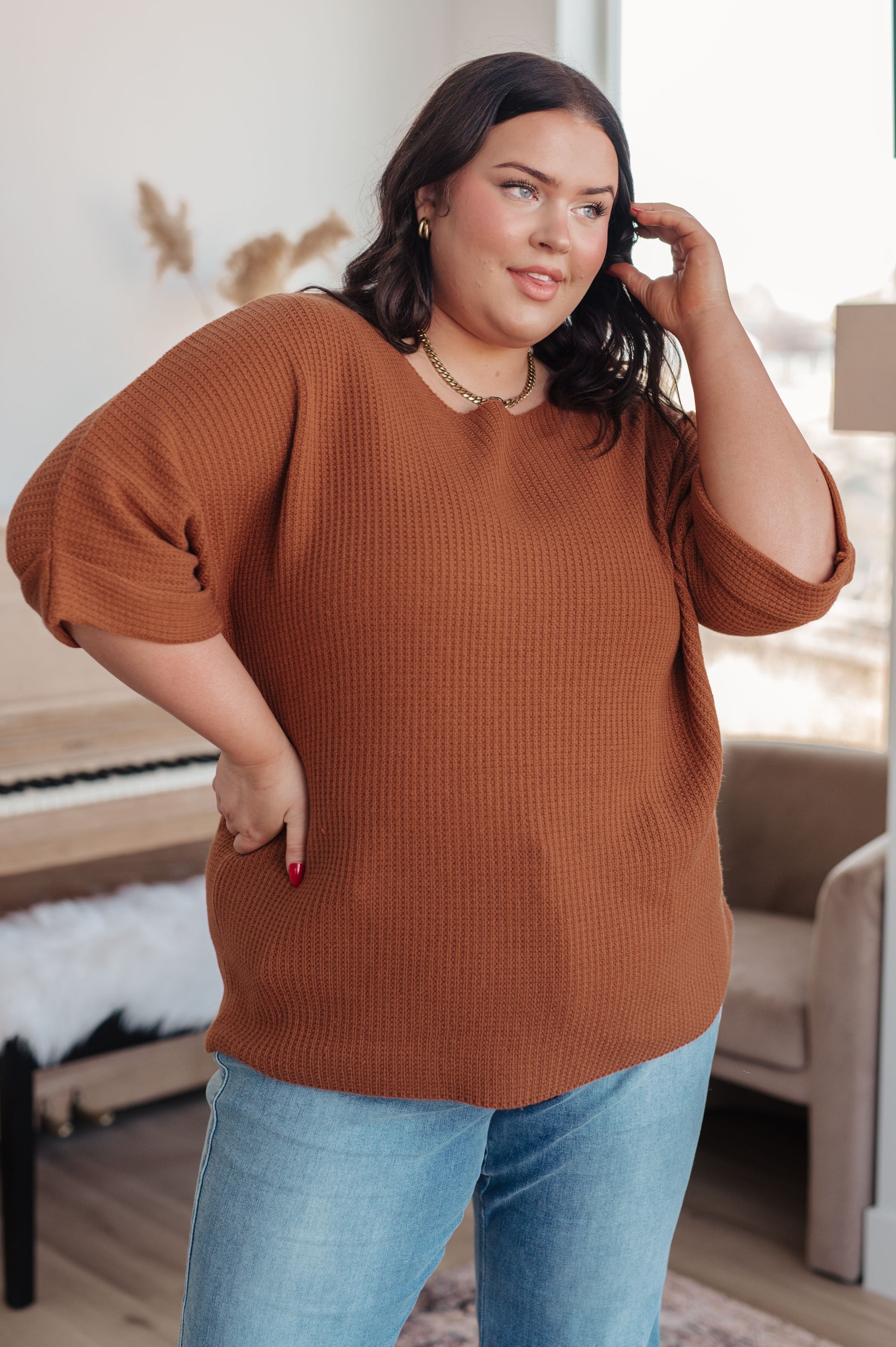 Lotta Love Knitted Sweater Top in Rust (SM-3X)