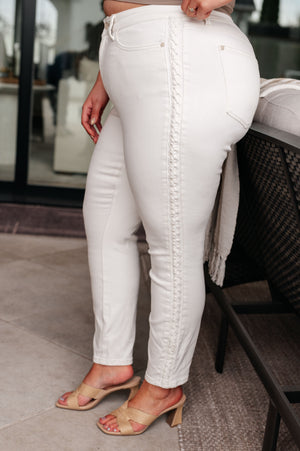 Maddie Mid Rise Braided Side Seam Relaxed Jeans - STB Boutique