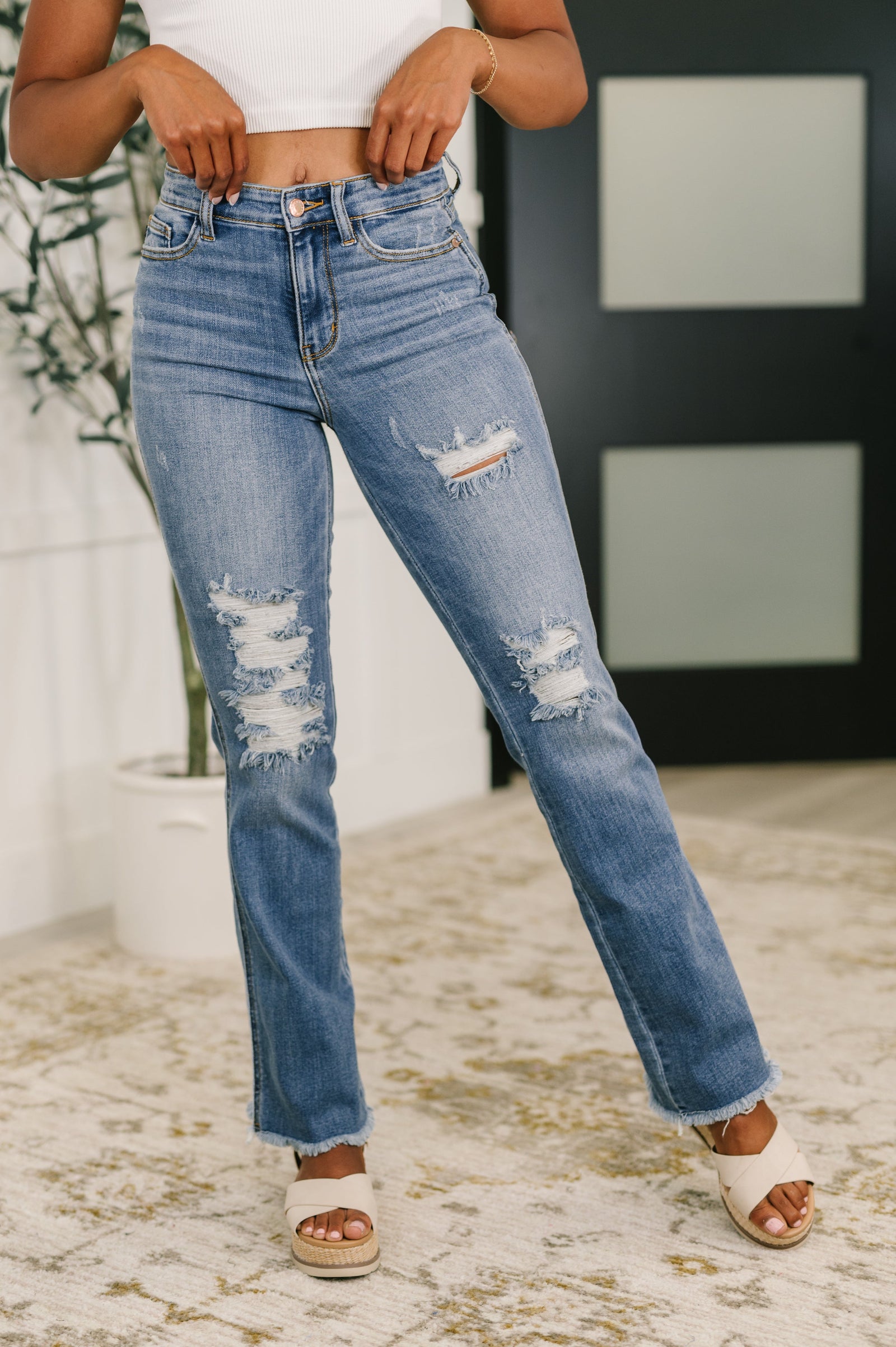 Judy Blue Maureen High Rise Distressed Bootcut Jeans (0-24)