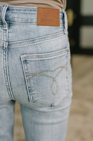Judy Blue Mckaylee Mid Rise Kick Flare Jeans with Frayed Hem (0-24)