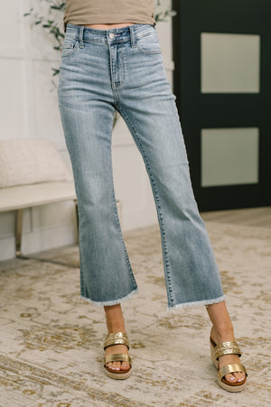 Judy Blue Mckaylee Mid Rise Kick Flare Jeans with Frayed Hem (0-24)