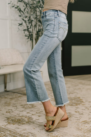 Judy Blue Mckaylee Mid Rise Kick Flare Jeans with Frayed Hem (0-24)