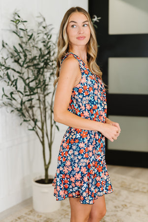 Meadow Mischief Sleeveless Romper in Navy/Orange/Teal (SM-2X)