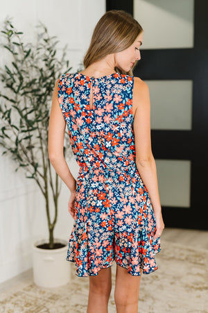 Meadow Mischief Sleeveless Romper in Navy/Orange/Teal (SM-2X)