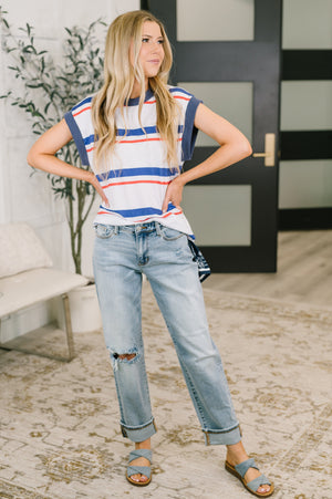 National Beauty Sleeveless Striped Top (SM-3X)