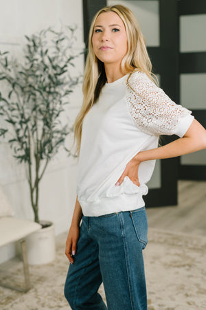 Never Too Lace Raglan Crochet Sleeve Top (SM-XL)