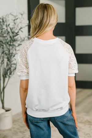 Never Too Lace Raglan Crochet Sleeve Top (SM-XL)