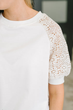 Never Too Lace Raglan Crochet Sleeve Top (SM-XL)