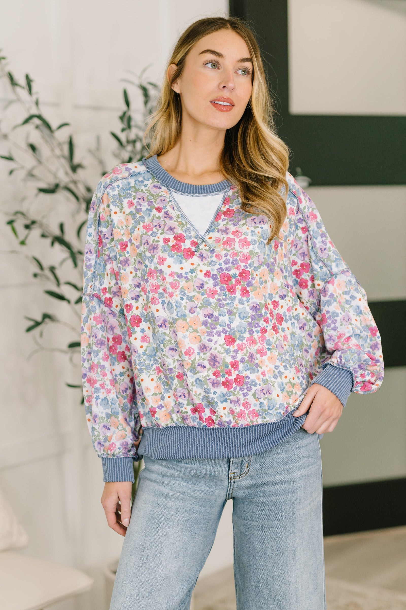 New Opportunities Drop Shoulder Floral Pullover (SM-3X)