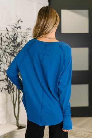 Nice to Each Other Raglan Sleeve Top in Classic Blue (SM-XL)