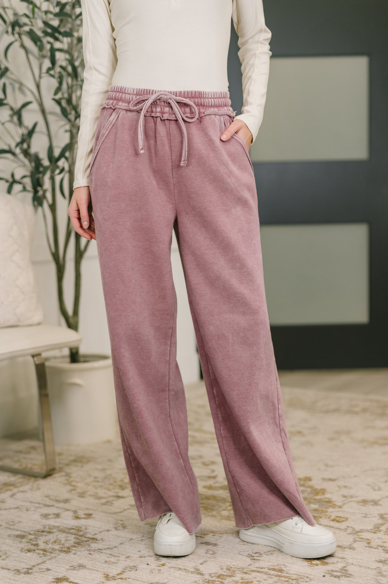 Nights Like This High Waist Palazzo Sweats in Light Rose - STB Boutique