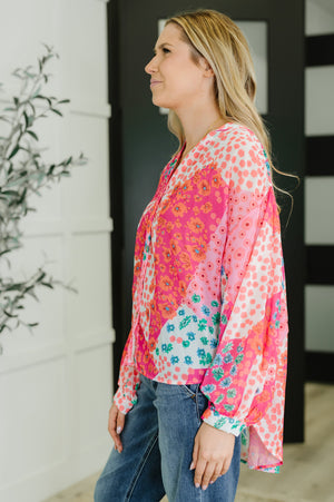 No Hesitation Mixed Print Blouse - STB Boutique