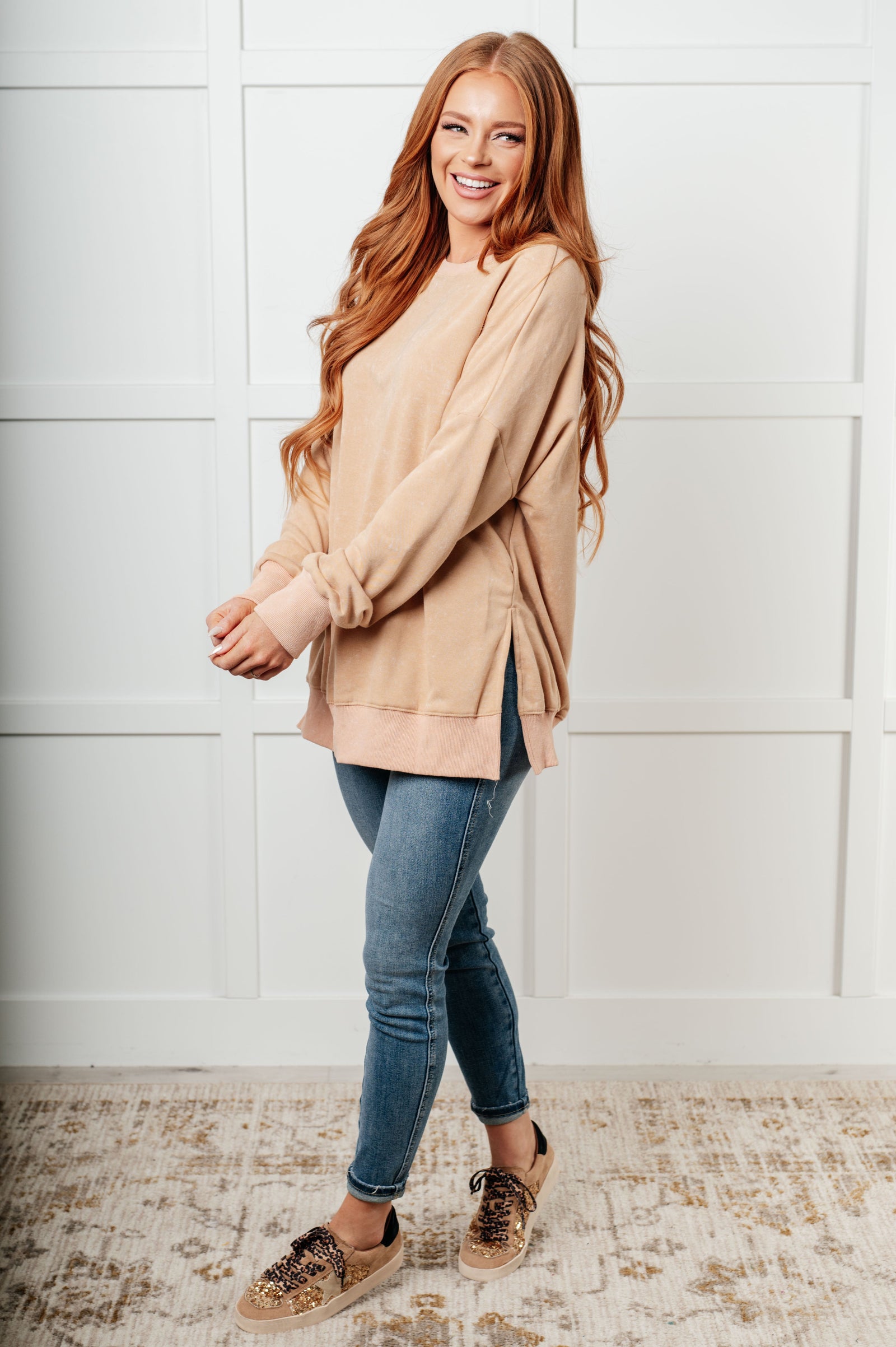 No Plain Jane Oversized Sweatshirt in Khaki - STB Boutique